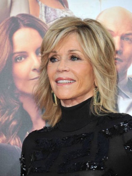 Jane Fonda Shoulder Length Capless Human Hair Celebrity Wigs Shoulder Length Wigs Capless Wigs 