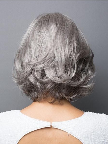 Natural Wavy Bob Style Grey Hair Wig For Women, Chin Length Wigs, Lace